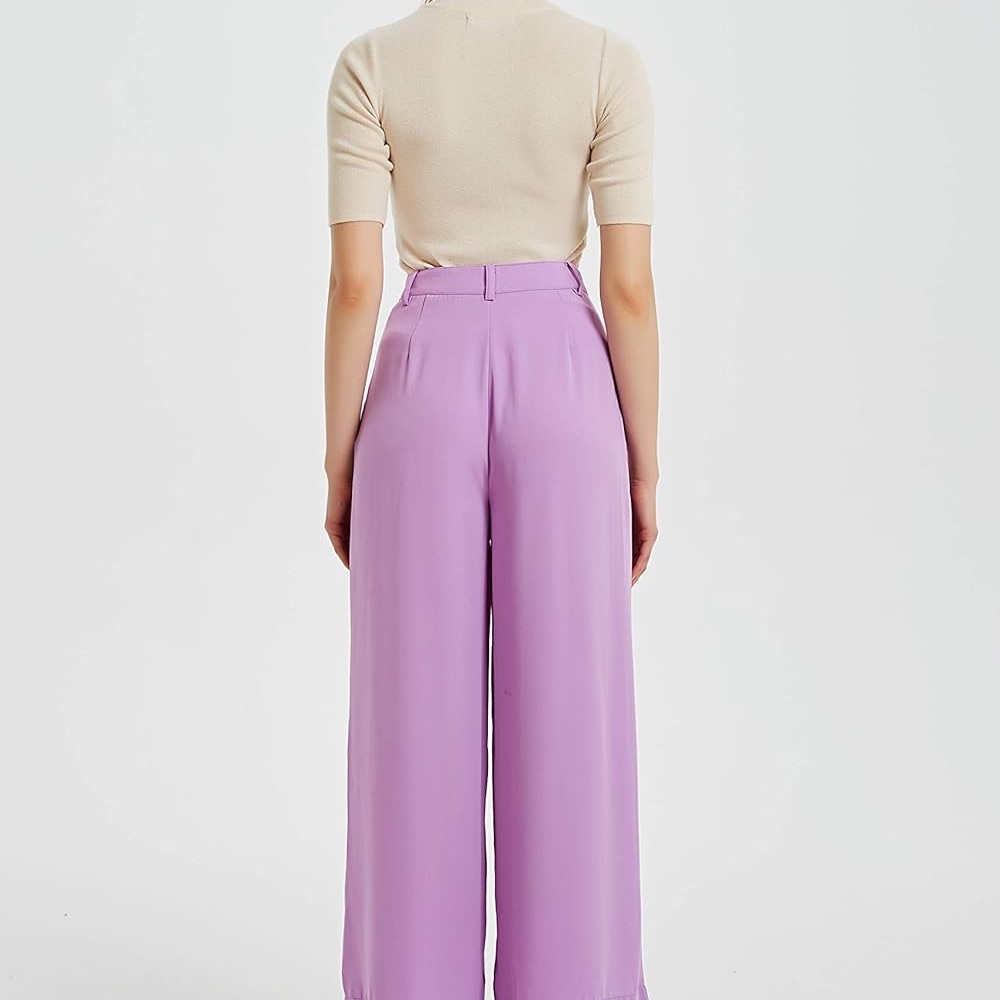 Sz US M Tronjori Wide-Leg Women's Pants Lilac Tronjori Women High Waist Casual - Picture 4 of 10